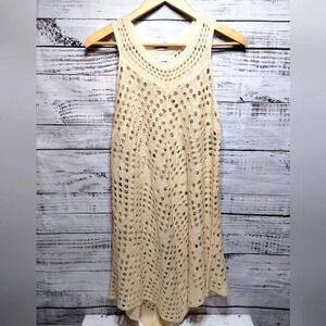 Paradise Crochet Beach Cover-Up Dress Cream‎ Tan Size M Boho Indie Fairy Swim